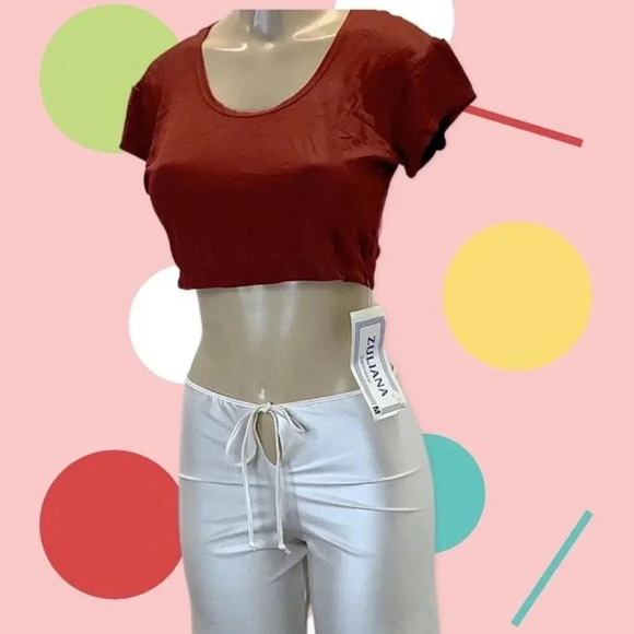 Zuliana Size Medium Wide Leg Waist Tie Pants With Burgundy Crop Top. Made in USA - Picture 1 of 4